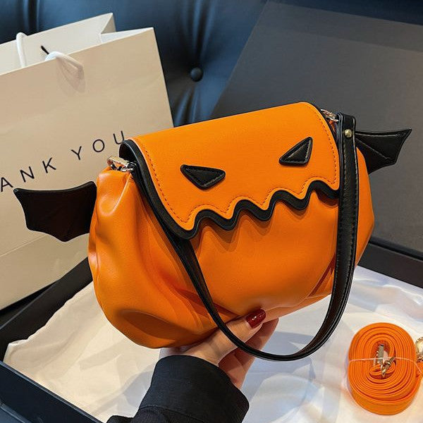 Borsa a tracolla con ali a forma di zucca di Halloween – Borsa a mano con simpatico cartone animato