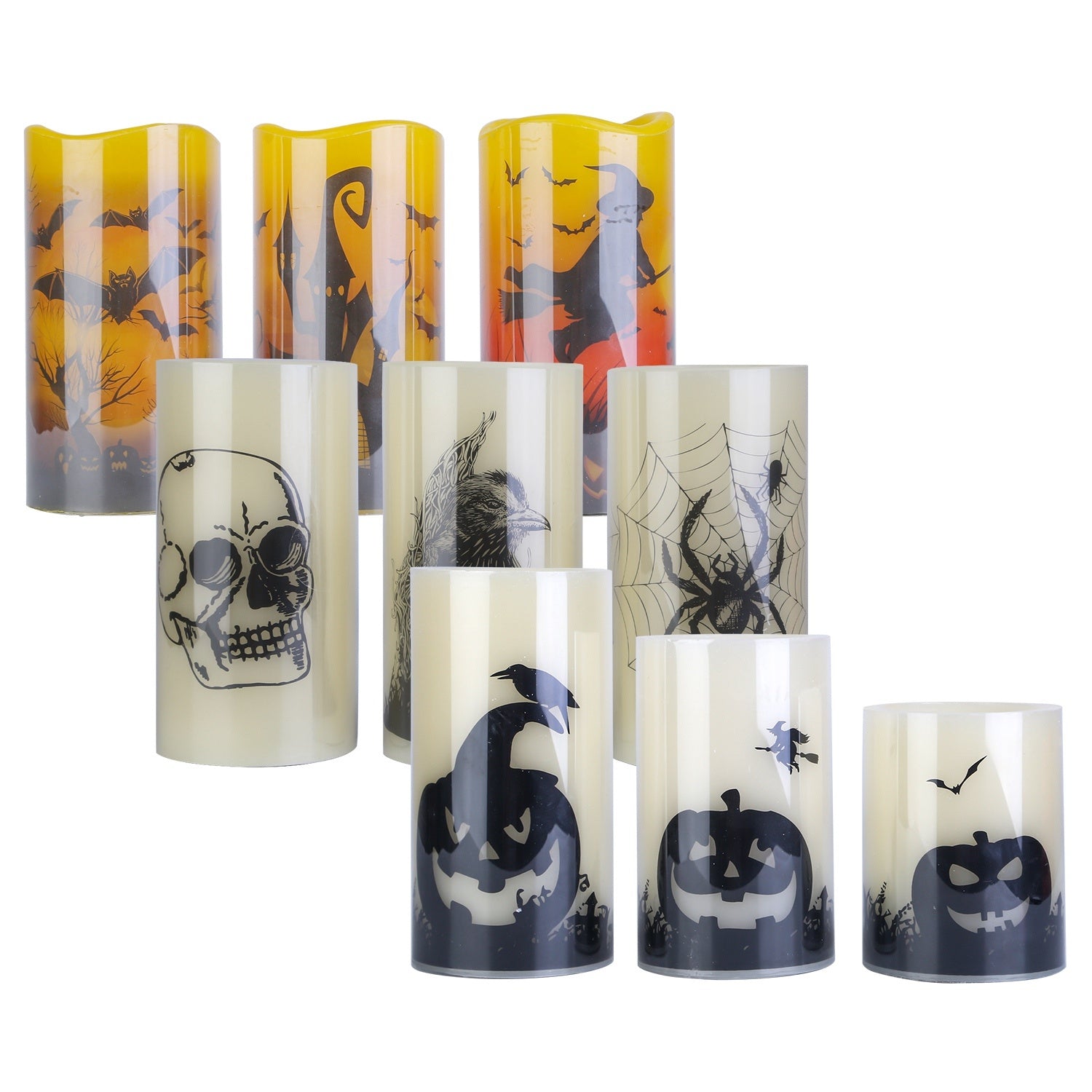 Confezione da 3 candele arancioni senza fiamma per Halloween con timer – Decorazione per feste a batteria