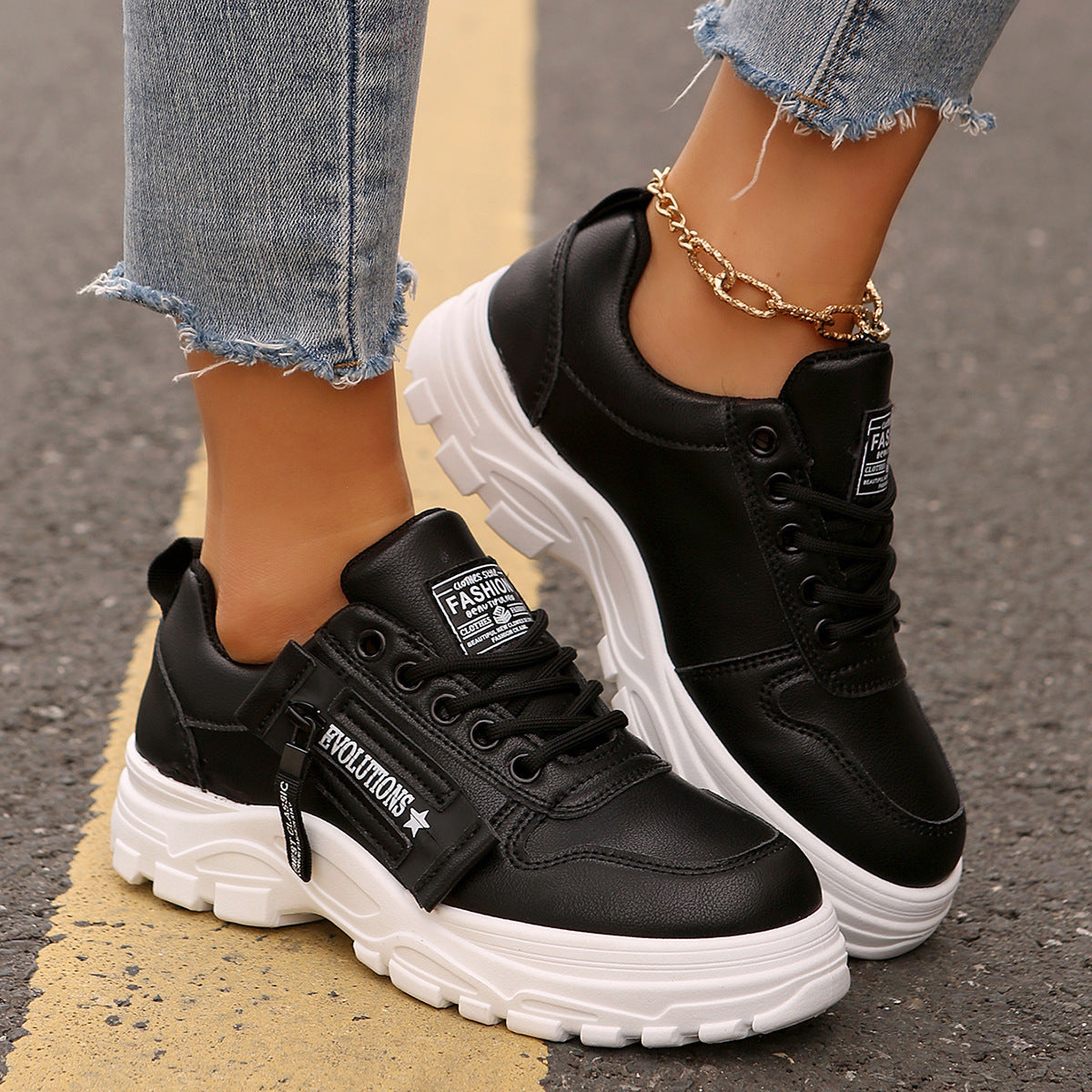 Lace-up Sports Shoes With Side-Zipper Design Shoes For Women
