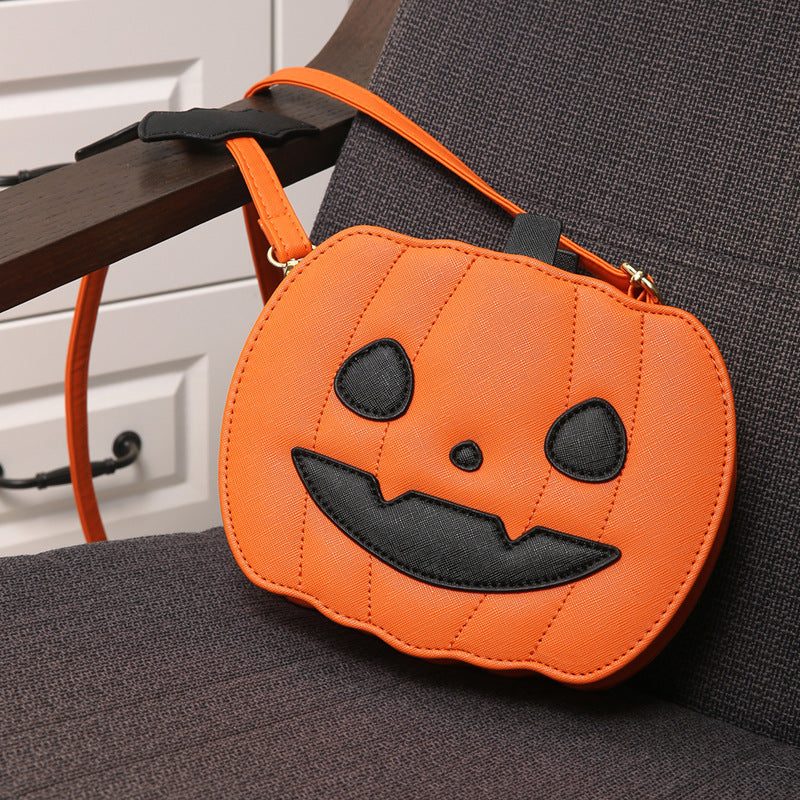 Borsa a tracolla divertente con zucca di Halloween e pipistrello – Borsa a tracolla creativa da donna
