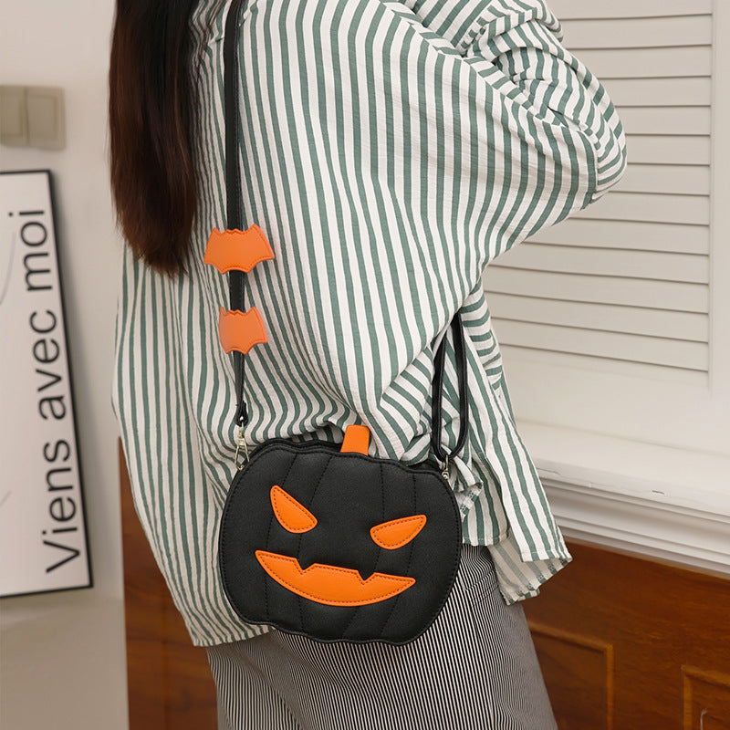 Borsa a tracolla divertente con zucca di Halloween e pipistrello – Borsa a tracolla creativa da donna