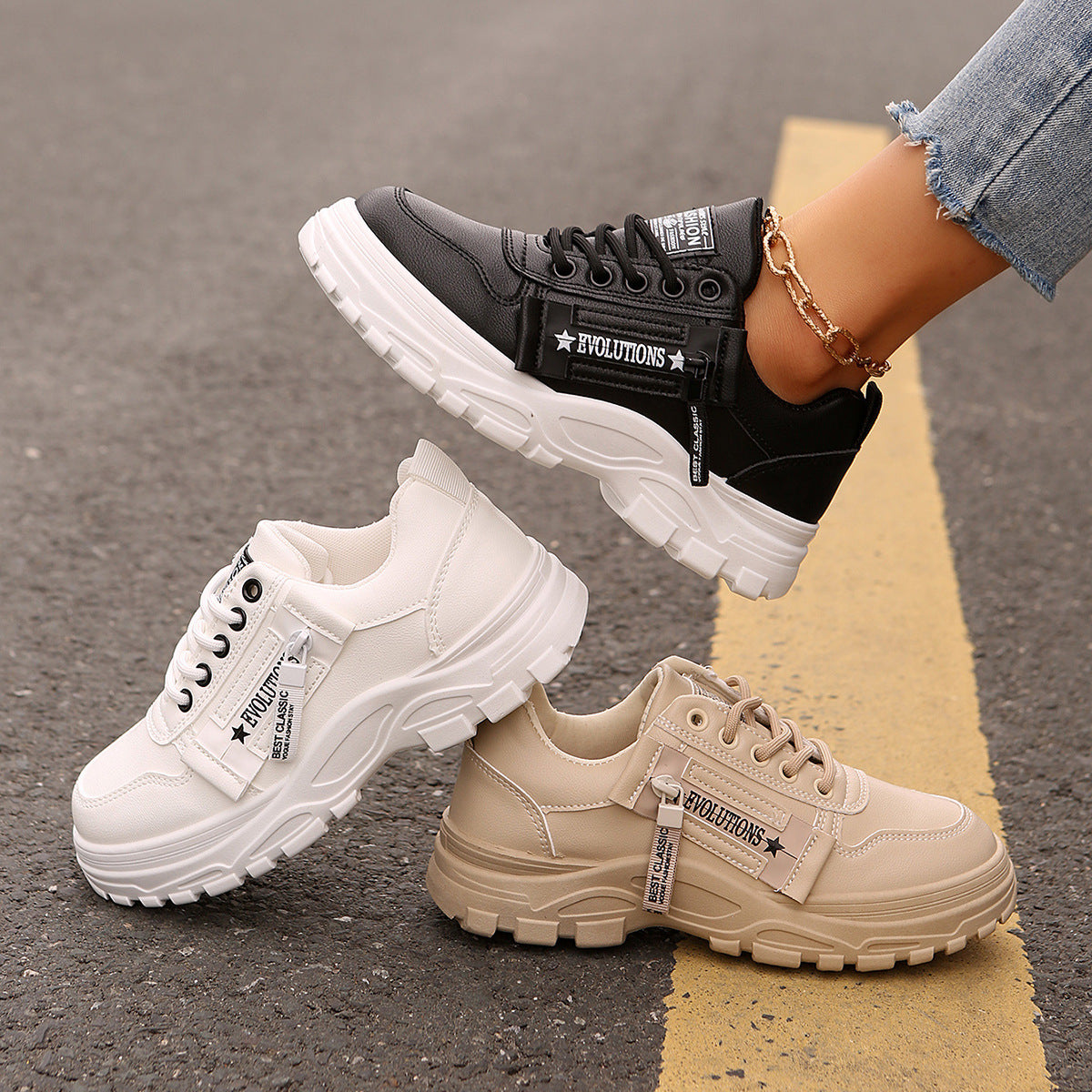 Lace-up Sports Shoes With Side-Zipper Design Shoes For Women