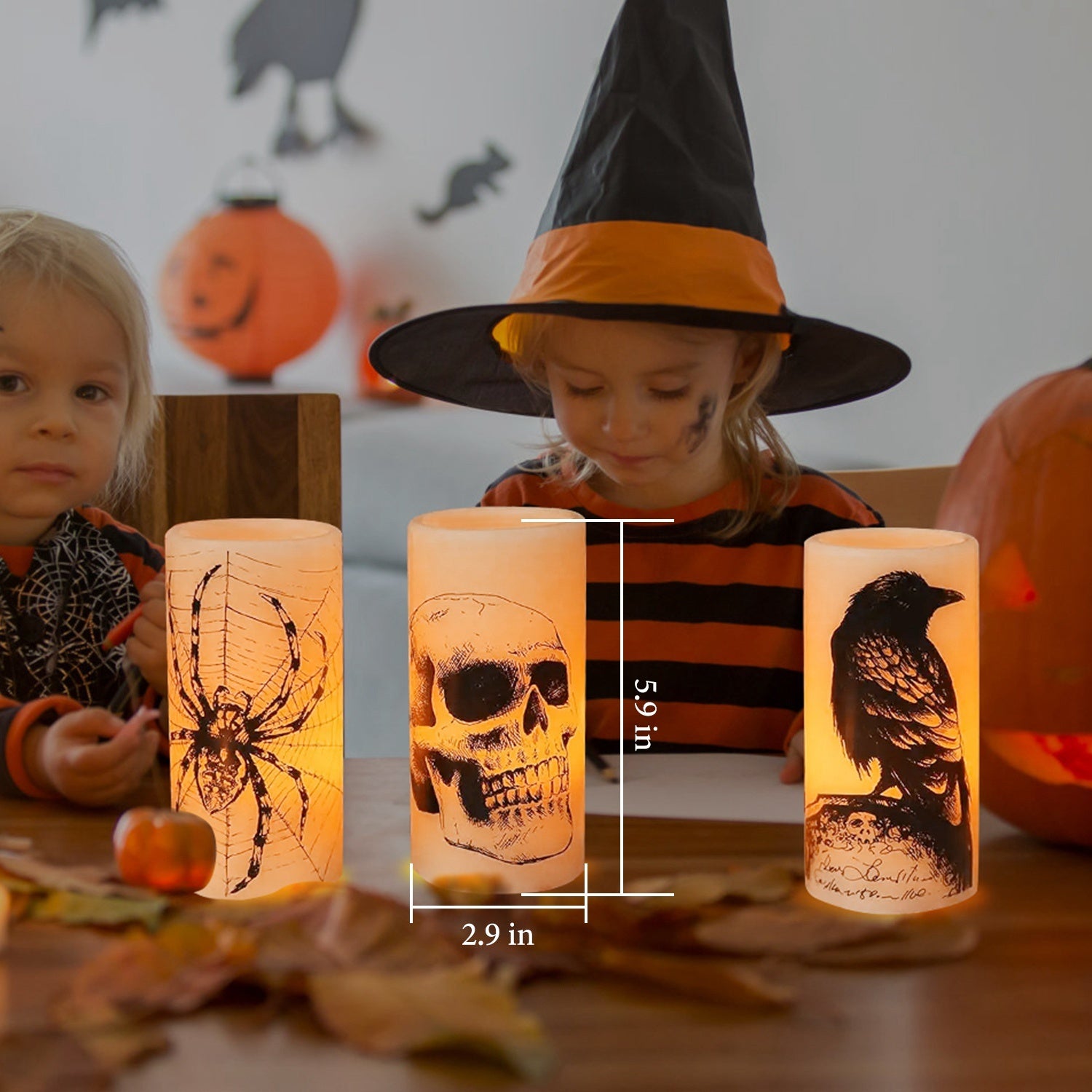 Confezione da 3 candele arancioni senza fiamma per Halloween con timer – Decorazione per feste a batteria
