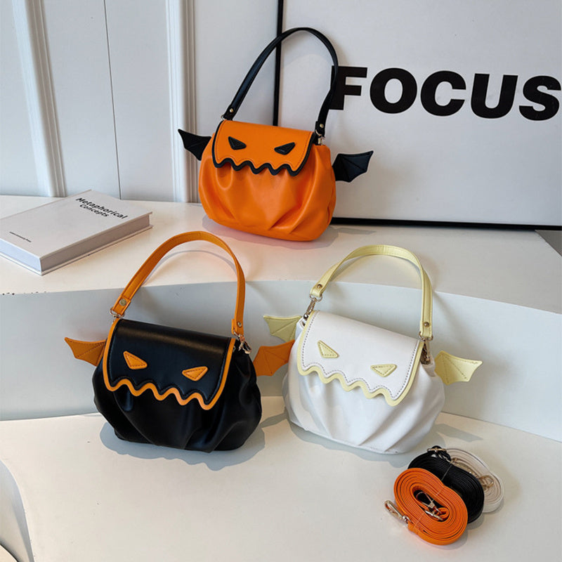 Borsa a tracolla con ali a forma di zucca di Halloween – Borsa a mano con simpatico cartone animato
