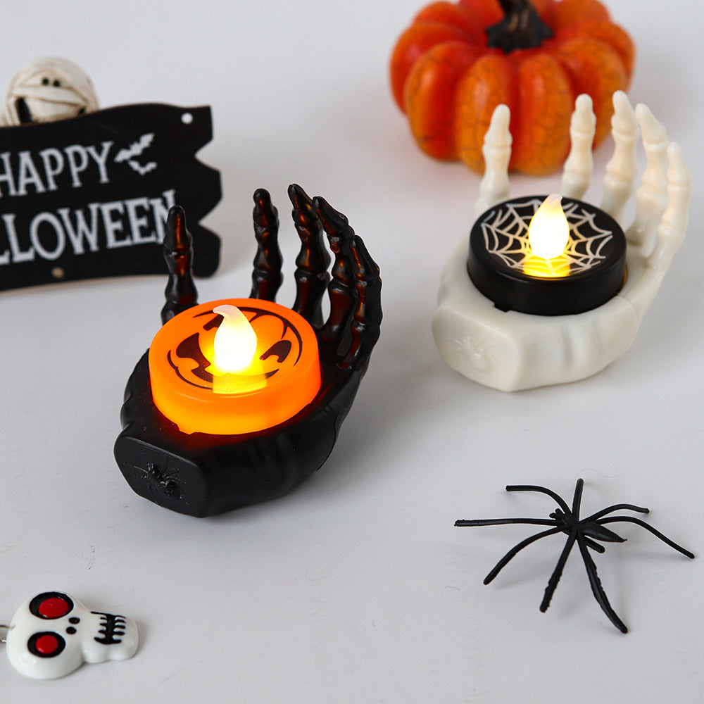 Piccola lampada notturna di Halloween a LED, elettronica, decorativa, luminosa, con candela a forma di palma