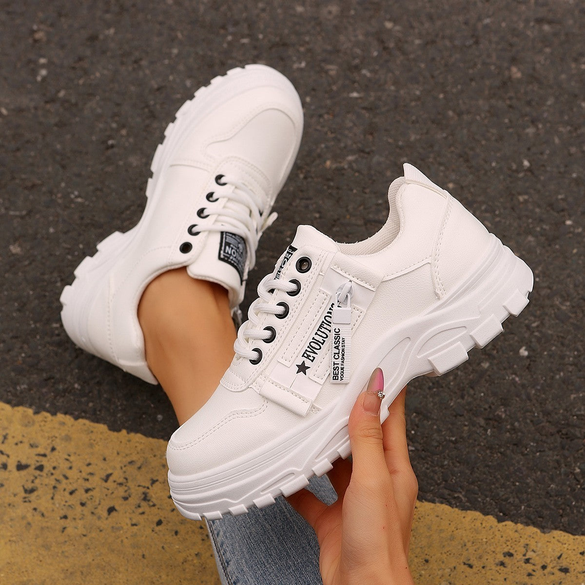 Lace-up Sports Shoes With Side-Zipper Design Shoes For Women