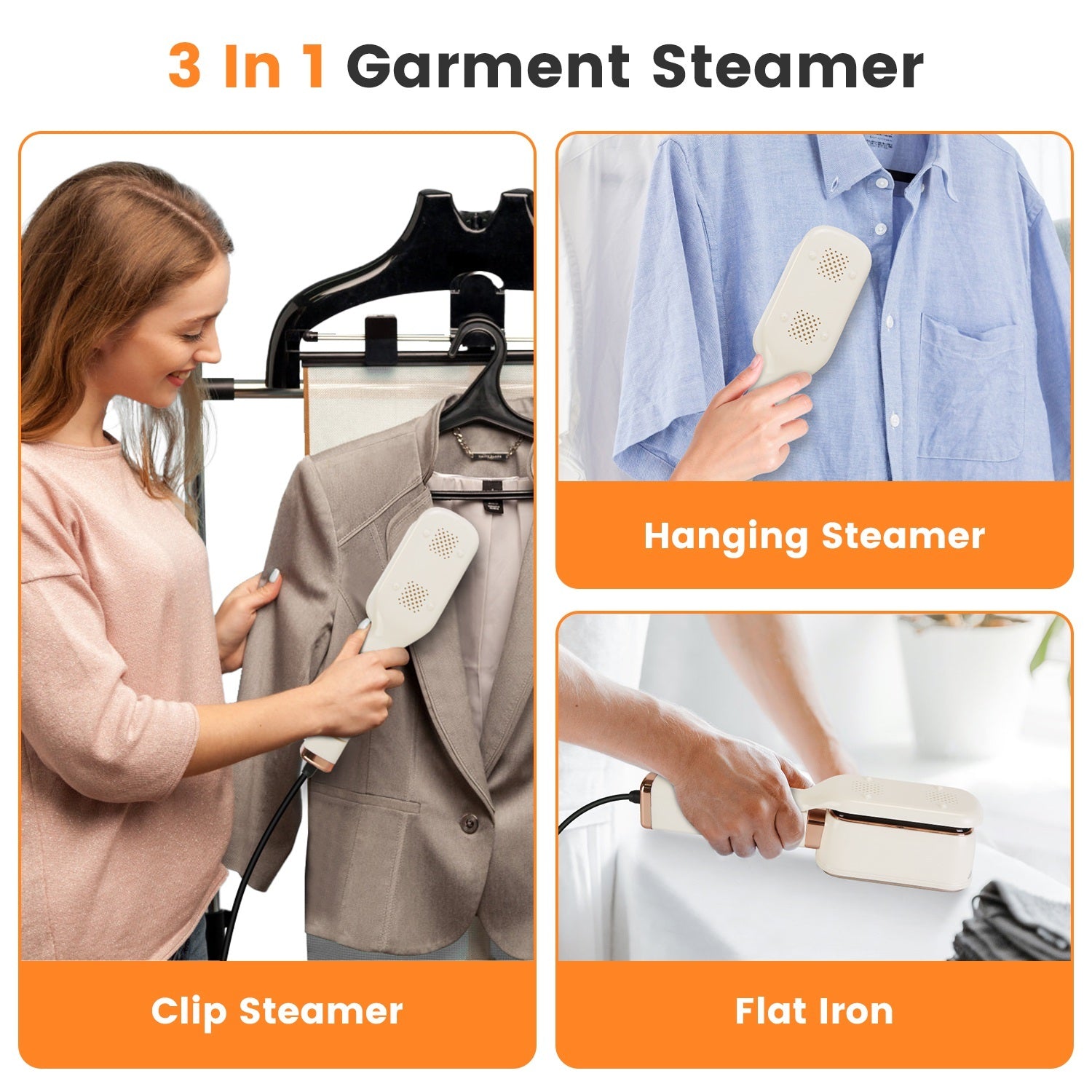 3 In 1 Travel Steamer For Clothes With 180 Degree Flip Head