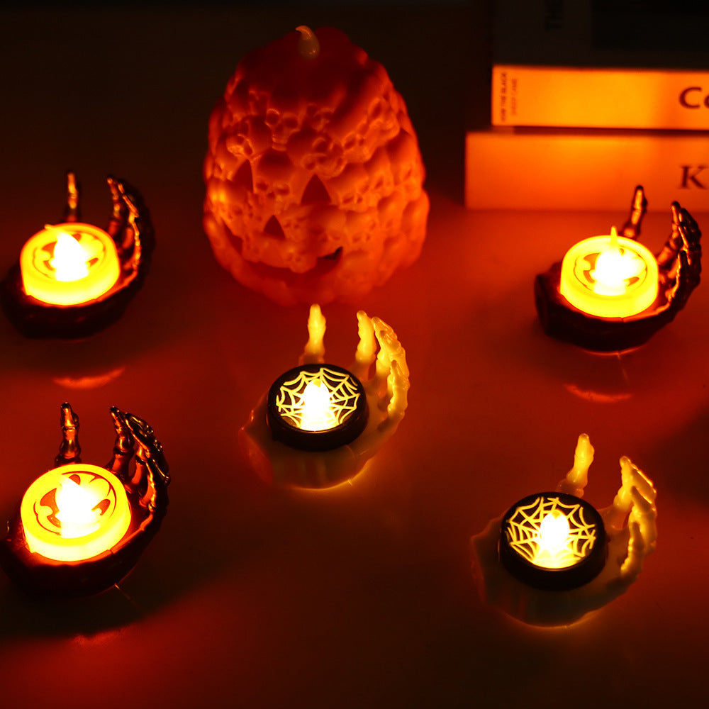Piccola lampada notturna di Halloween a LED, elettronica, decorativa, luminosa, con candela a forma di palma
