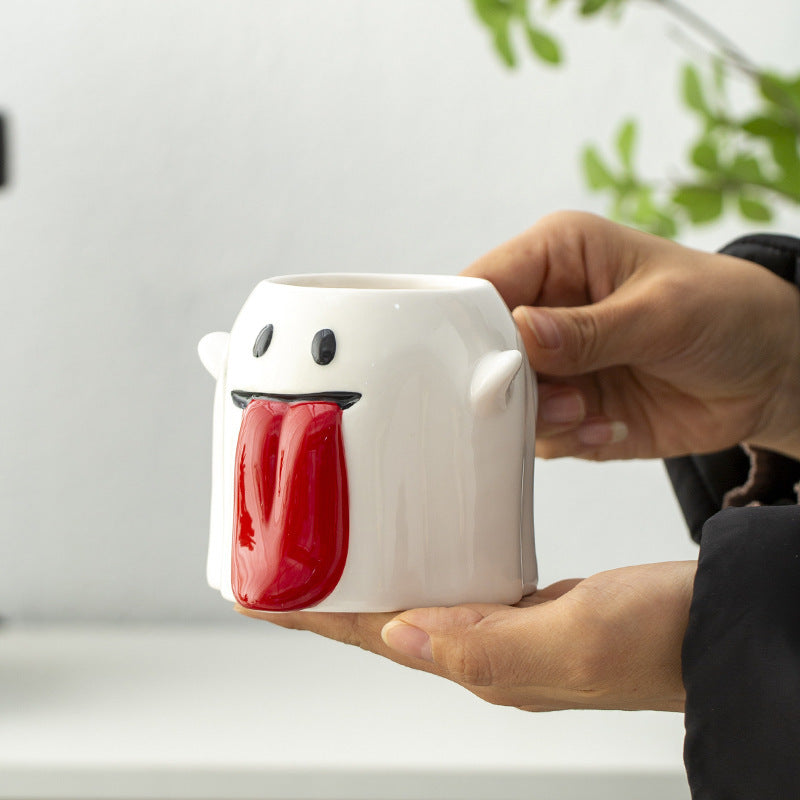 Tazza da caffè in ceramica 3D creativa a forma di piccolo fantasma di Halloween