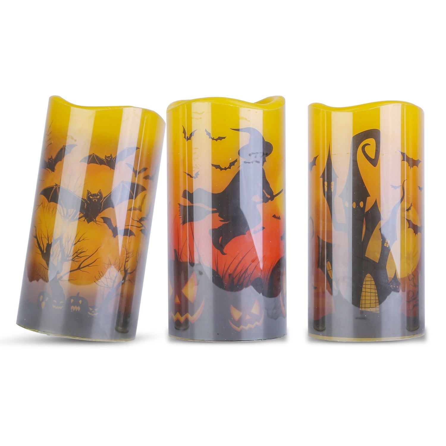 Confezione da 3 candele arancioni senza fiamma per Halloween con timer – Decorazione per feste a batteria