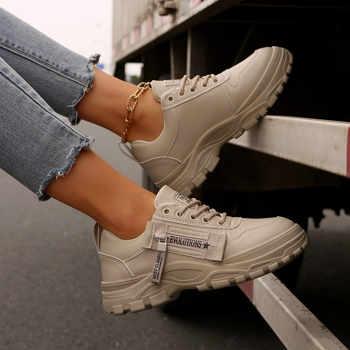 Lace-up Sports Shoes With Side-Zipper Design Shoes For Women
