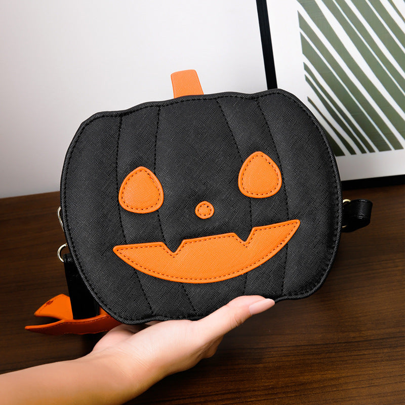 Borsa a tracolla divertente con zucca di Halloween e pipistrello – Borsa a tracolla creativa da donna