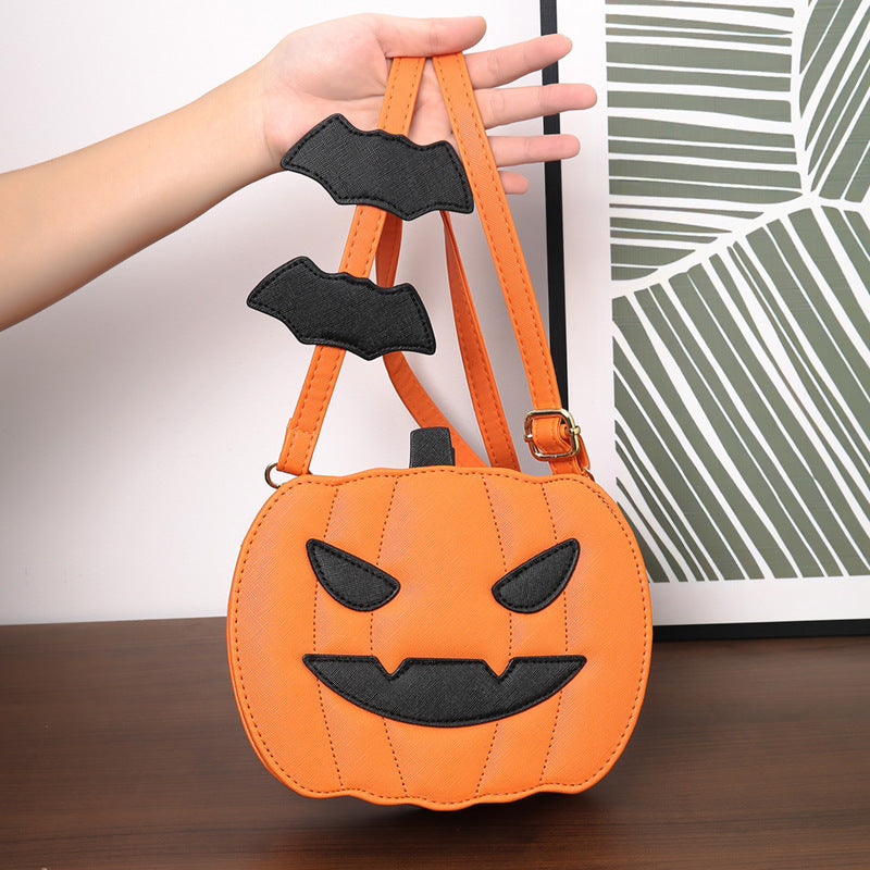 Borsa a tracolla divertente con zucca di Halloween e pipistrello – Borsa a tracolla creativa da donna