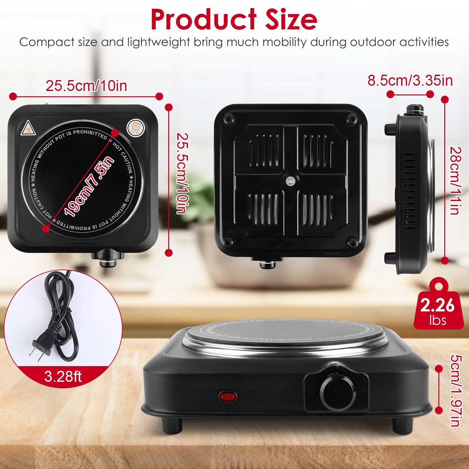 1Pc 1200W Electric Infrared Single Burner Portable Heating Hot Plate