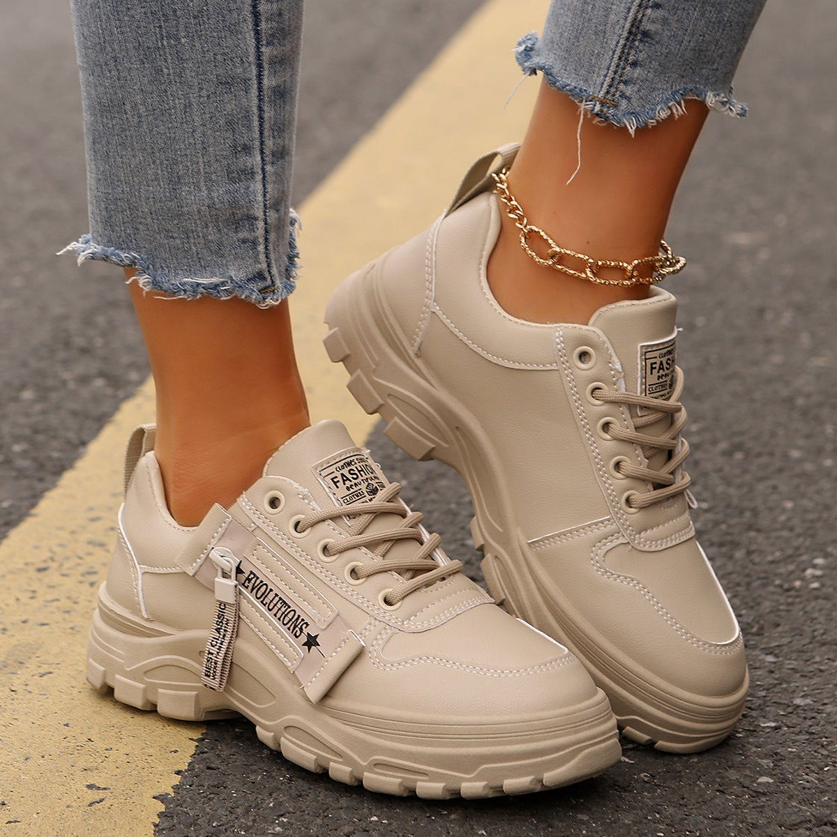 Lace-up Sports Shoes With Side-Zipper Design Shoes For Women