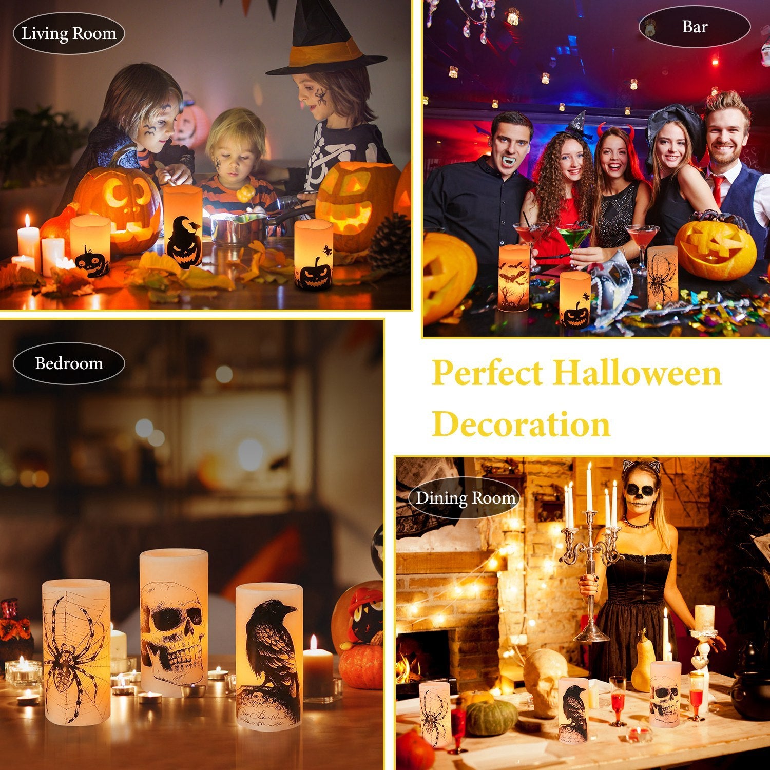 Confezione da 3 candele arancioni senza fiamma per Halloween con timer – Decorazione per feste a batteria