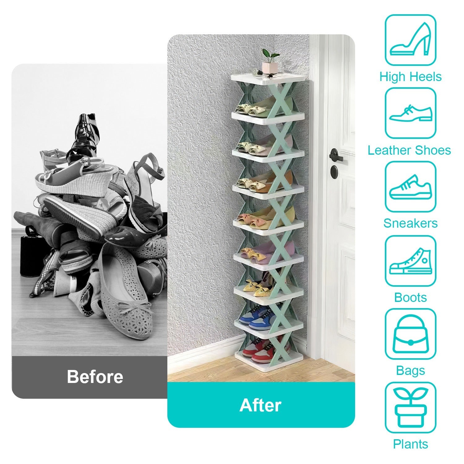 1Pc 9Tier Narrow Entryway Shoe Rack