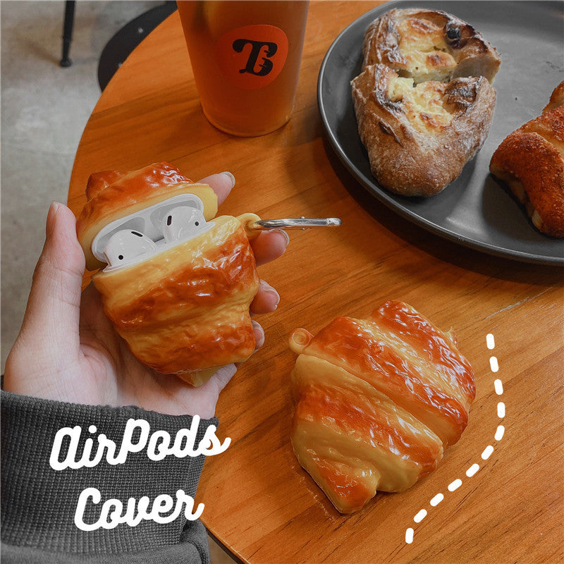 Custodia per auricolari in silicone 3D a forma di croissant per Apple Airpods 1 e 2