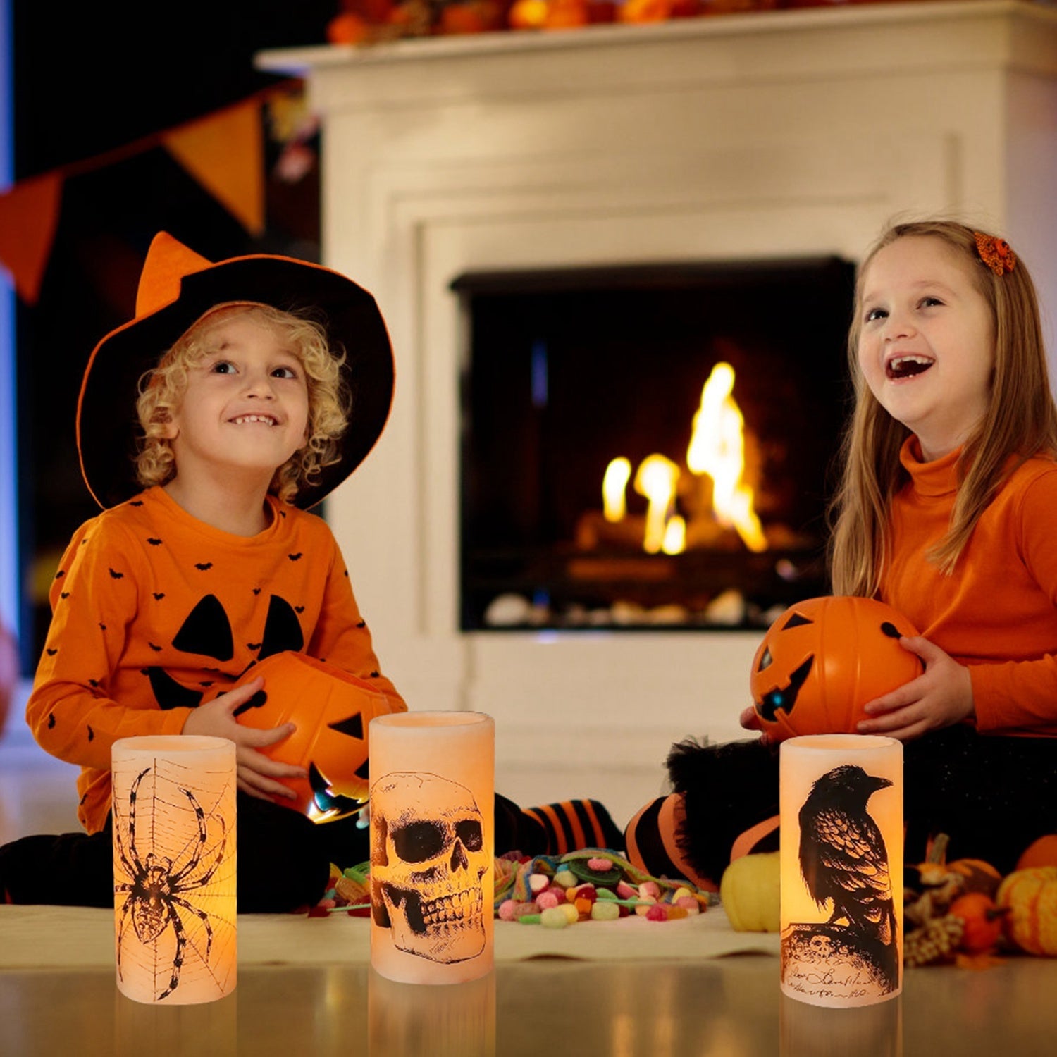 Confezione da 3 candele arancioni senza fiamma per Halloween con timer – Decorazione per feste a batteria