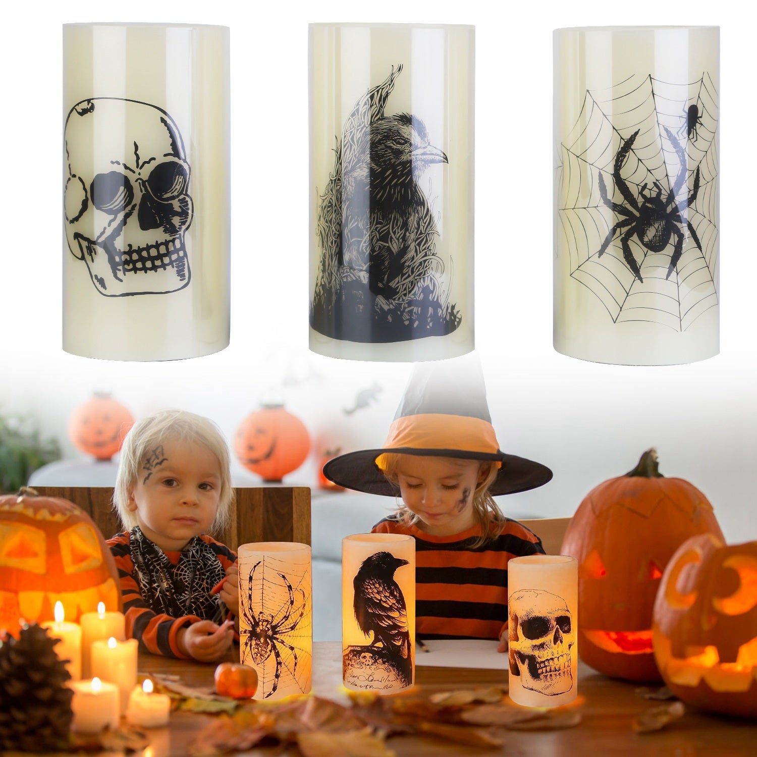 Confezione da 3 candele arancioni senza fiamma per Halloween con timer – Decorazione per feste a batteria