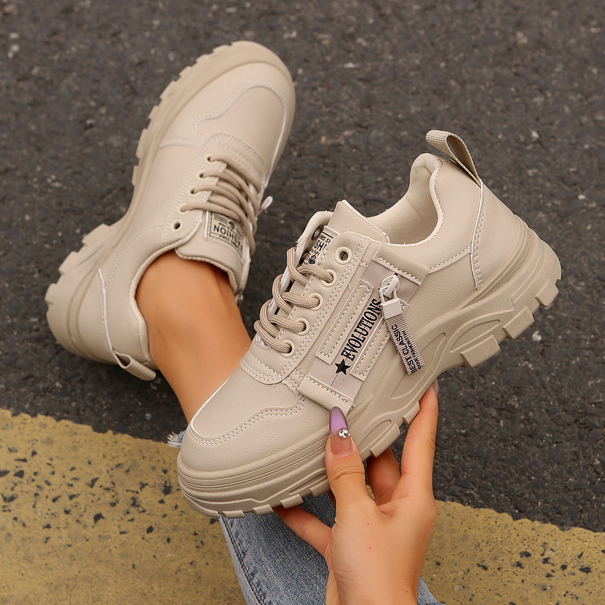 Lace-up Sports Shoes With Side-Zipper Design Shoes For Women