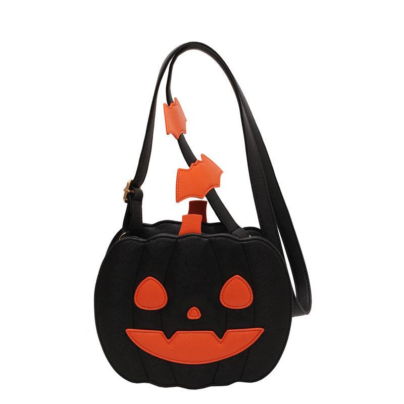 Borsa a tracolla divertente con zucca di Halloween e pipistrello – Borsa a tracolla creativa da donna