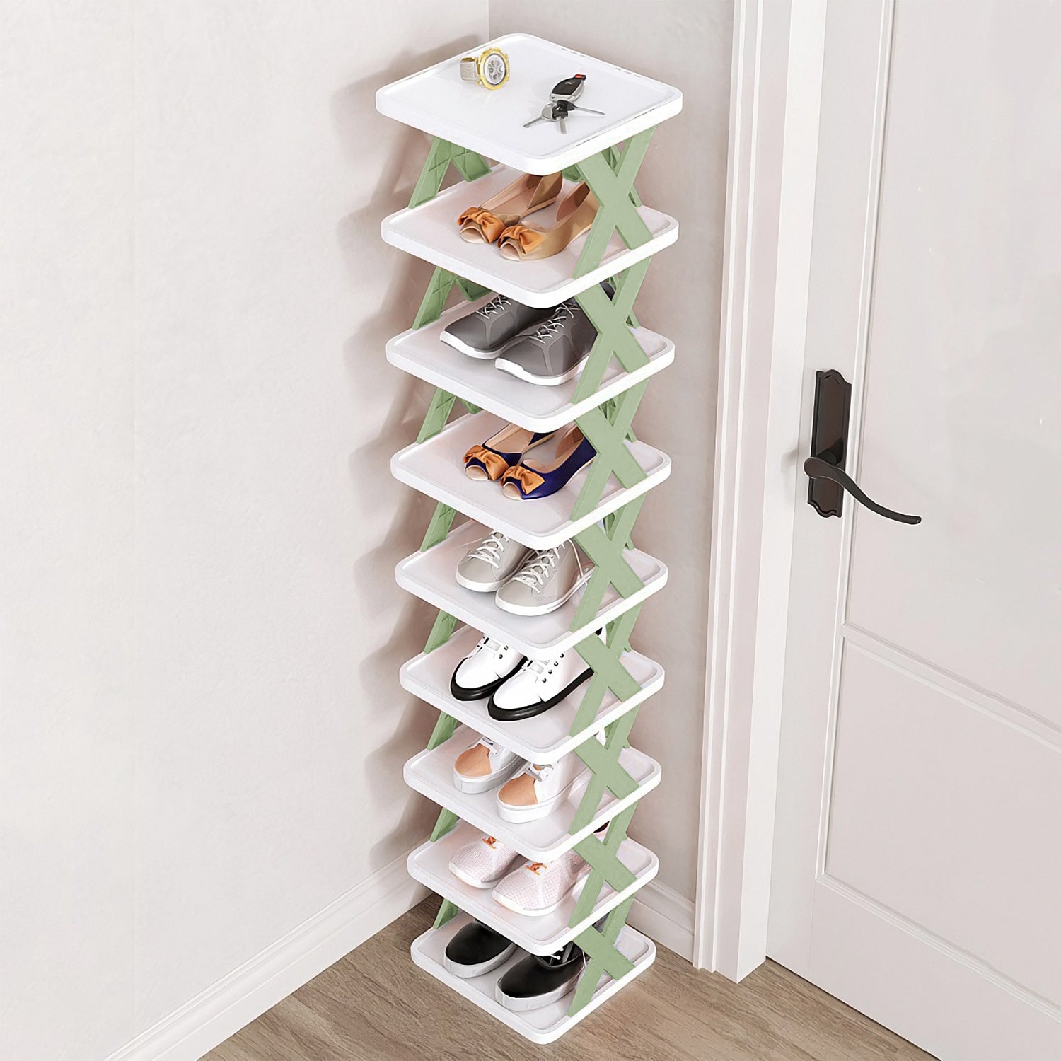 1Pc 9Tier Narrow Entryway Shoe Rack