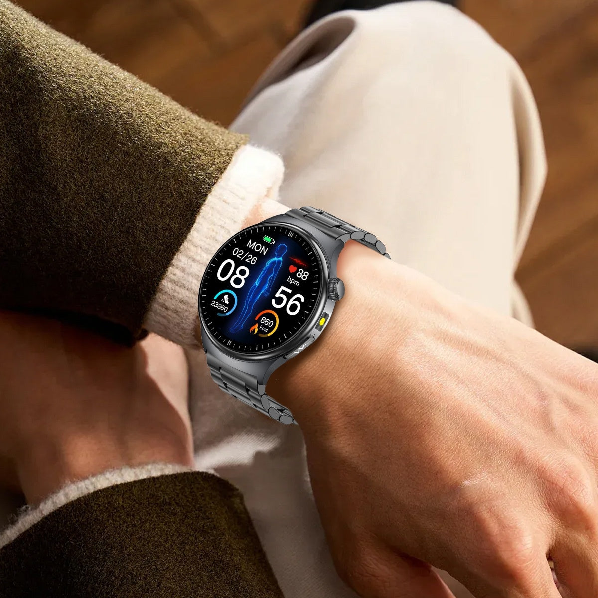 Braccialetto per esercizi universale non invasivo per la misurazione della pressione sanguigna, della glicemia e dell'acido urico tramite chiamata Bluetooth