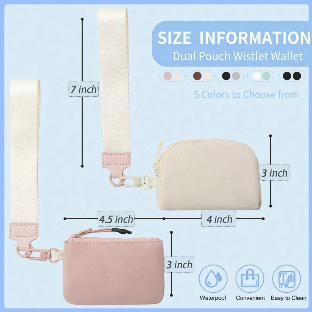 Mini Zip Dual Pouch Wristlet For Women